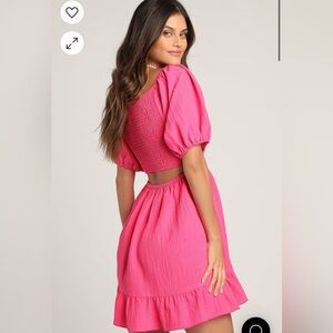 NEW Lulus Puff Sleeve Cutout Pink Mini Dress